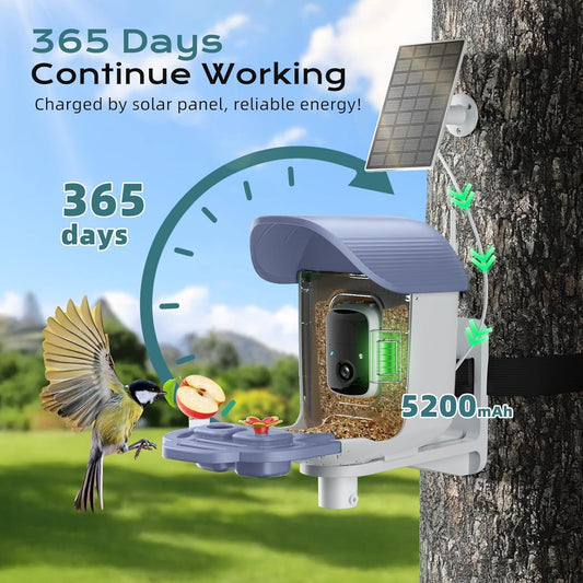 Smart Bird Feeder with Camera, Solar Powered Bird Feeder Camera with AI Bird Identification, 2.5K HD Video Bird House with Camera, Weatherproof Design Ideal Present for Bird Lover