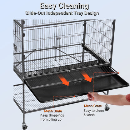 Bird Flight Cage, Wrought Iron Standing Large with Rolling Stand, Slide-Out Tray and Plastic Feeders for Cockatiels Pet Parrot Parakeet Lovebird Canary Finch